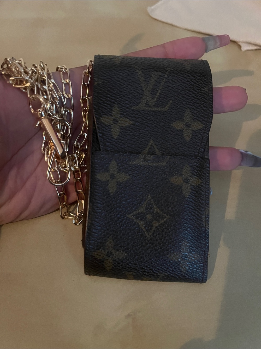 Pre-Loved Louis Vuitton Monogram Pouch with Gold Chained Strap